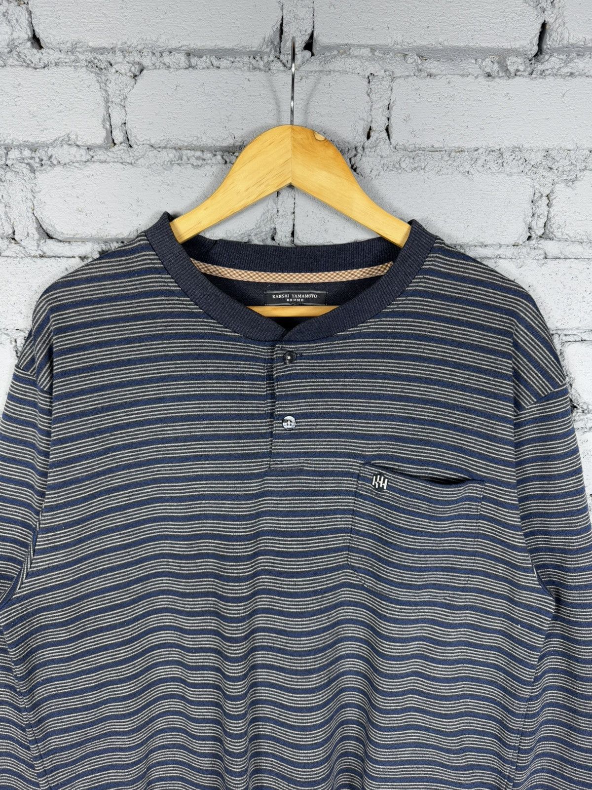 Japanese Brand Vintage Kansai Yamamoto Homme Stripe Basic Sweatshirt Size US XL / EU 56 / 4 - 4 Thumbnail