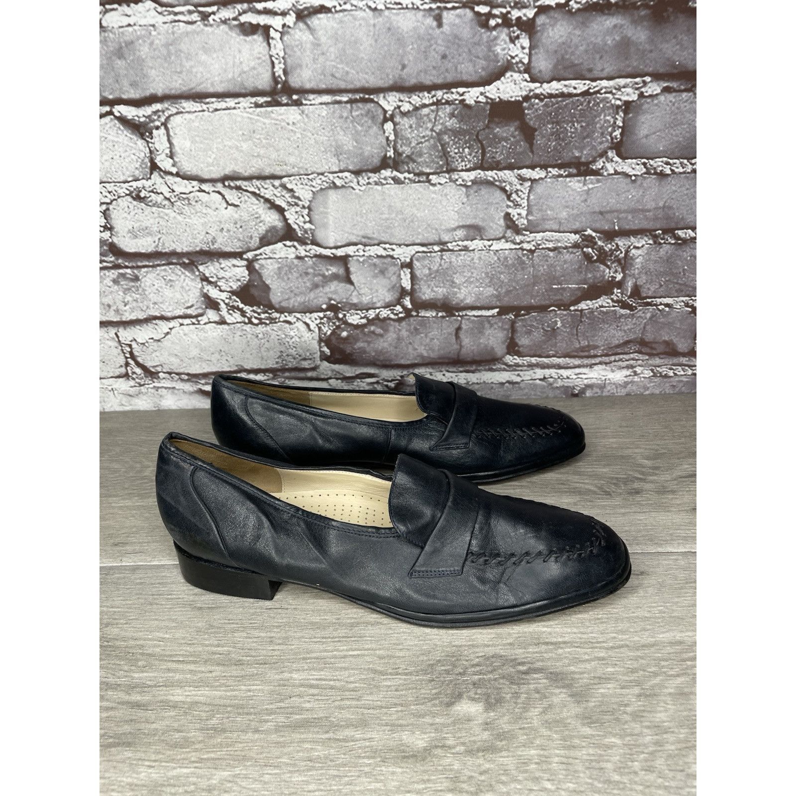 Barker Barker Flex Fine English Shoes Navy Blue Leather Loafers Wom Size US 7.5 / IT 37.5 - 10 Thumbnail