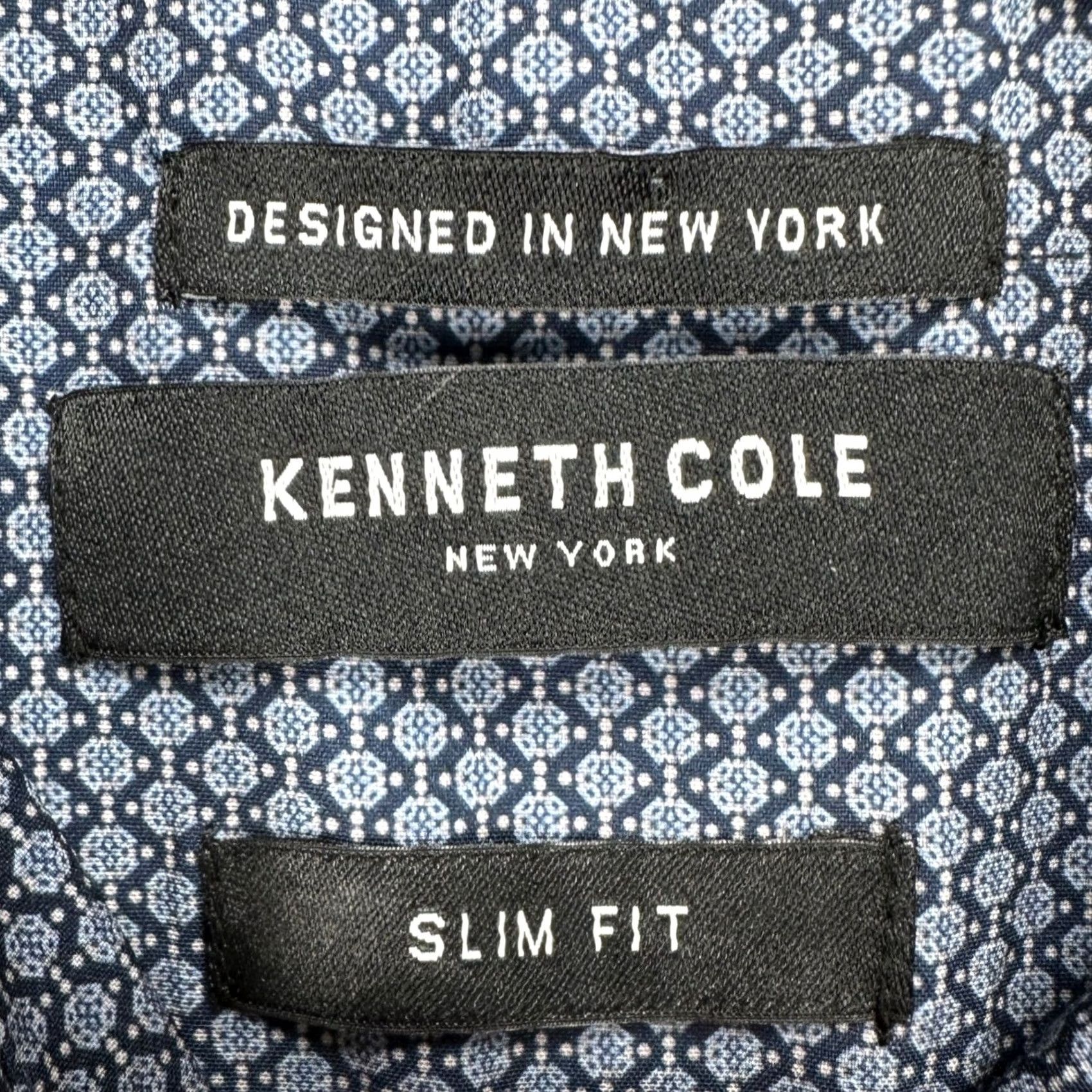 Kenneth Cole KENNETH COLE Mens Button Up Shirt Medium Blue Geometric Long Sleeve Slim Fit NEW Size US M / EU 48-50 / 2 - 4 Thumbnail