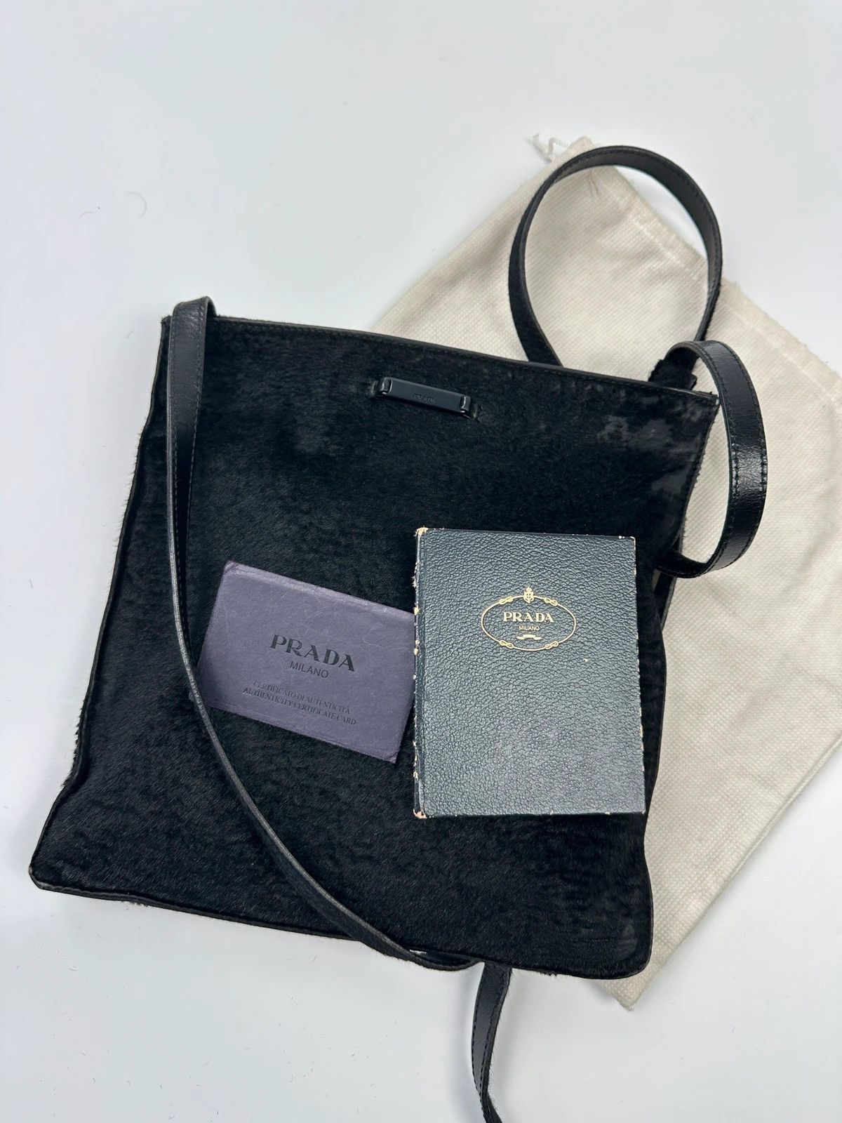 Prada Prada Milano 90’s Leather Fur Black Flat CrossBody Bag Size ONE SIZE - 12 Thumbnail