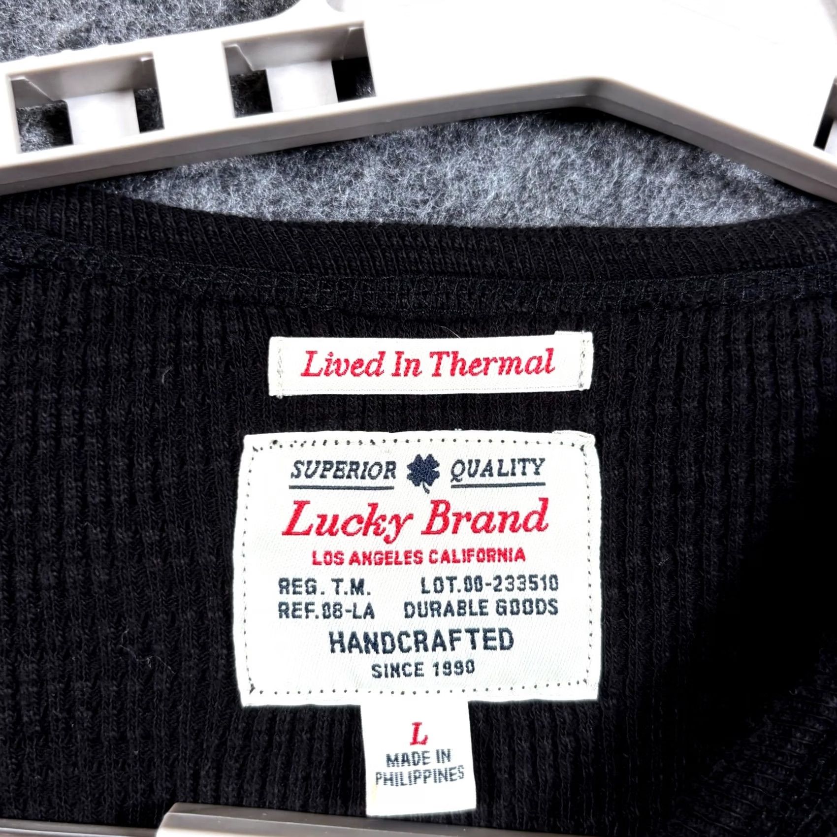 Lucky Brand Lucky Brand Thermal T-Shirt Men’s L Black Waffle Knitted Henley Raglan Sleeve Size US L / EU 52-54 / 3 - 6 Thumbnail
