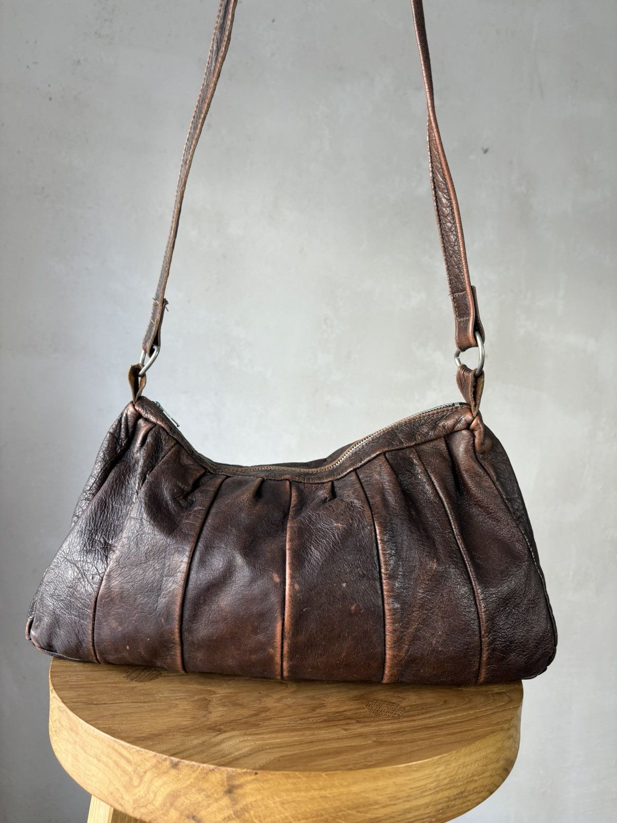 Genuine Leather × Vintage Vintage 60s Plaeted Leather Shoulders Bag Size ONE SIZE - 2 Thumbnail