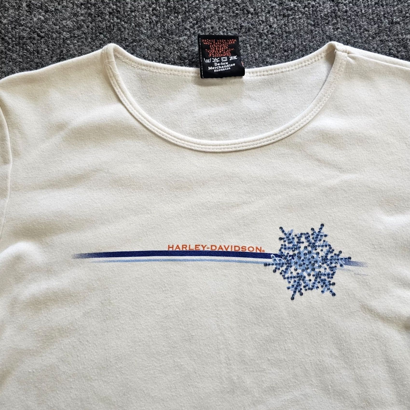 Harley Davidson Harley-Davidson Top Women Large White Snowflakes Rhinestone Colorado Casual Blouse Size L / US 10 / IT 46 - 2 Thumbnail