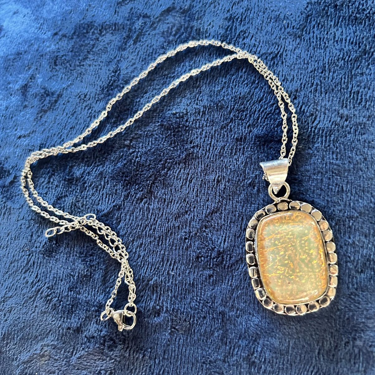 Handmade Handcrafted framed simulated opal 925 sterling necklace Size ONE SIZE - 6 Thumbnail