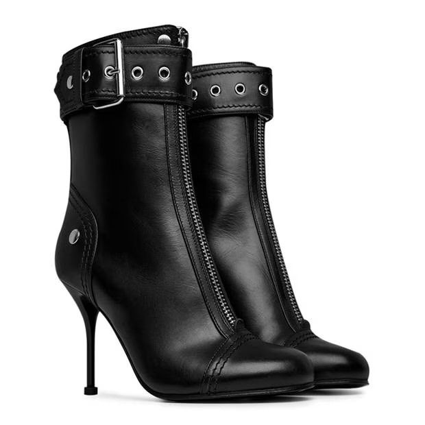 Alexander McQueen o1g2r1mq0824 Heeled Biker Boots in Black & Silver Size US 10 / IT 40 - 3 Thumbnail