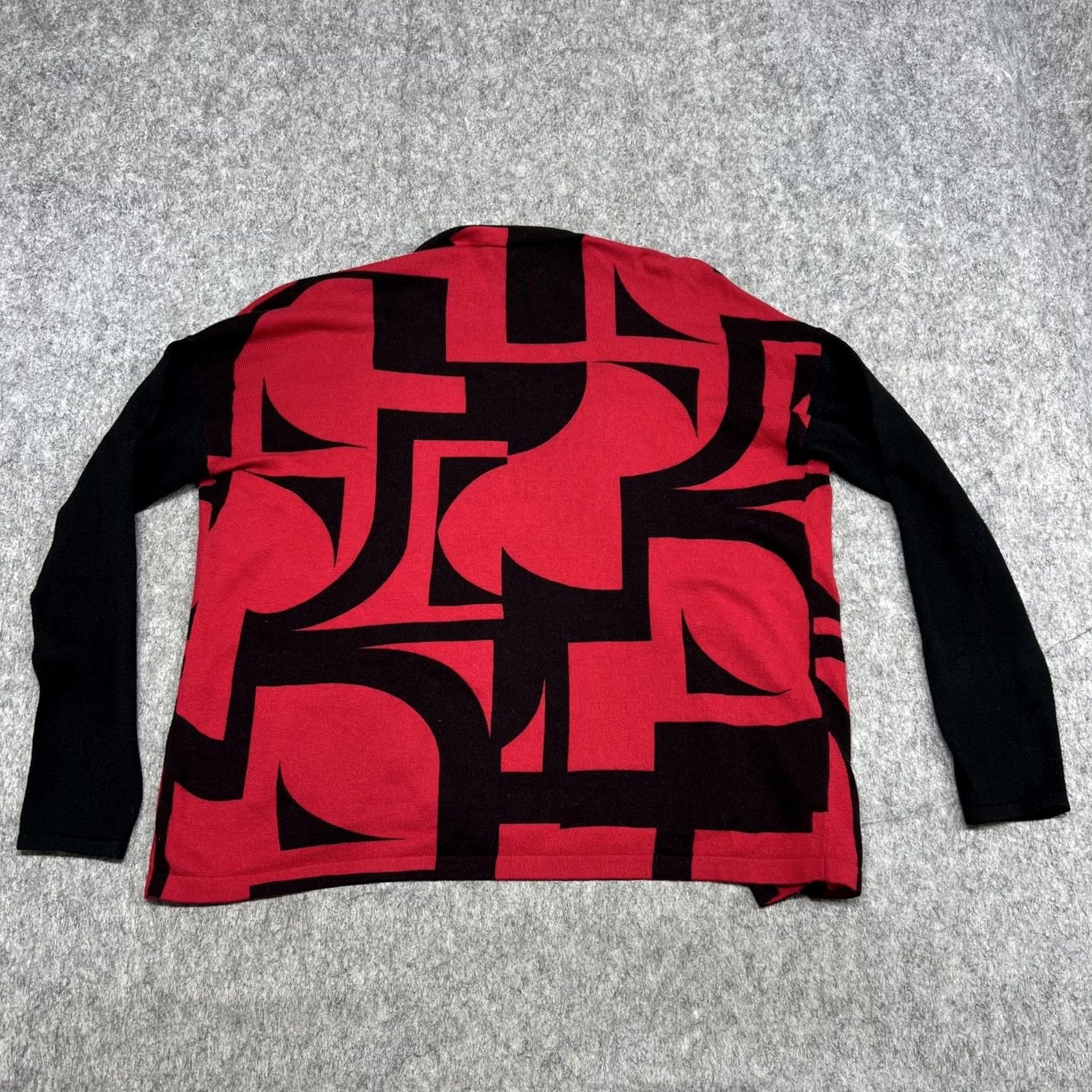 Vintage Chicos Cardigan Sweater Womens 1 Red Black Geometric Print Open Front Knit Prep Size XS / US 0-2 / IT 36-38 - 2 Thumbnail