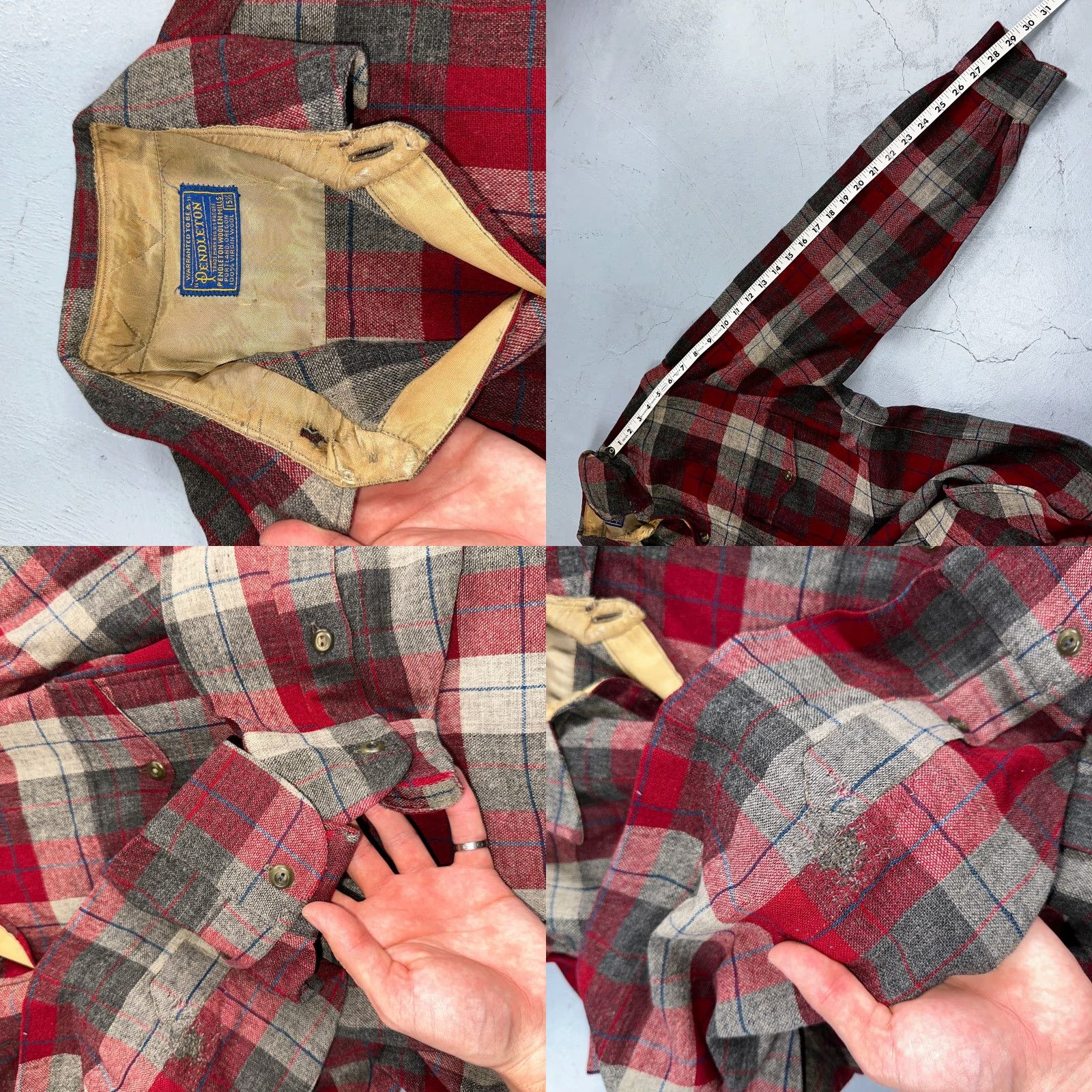Pendleton VINTAGE Pendleton Shirt Plaid 100% Wool Button-Down Size M Red Mens 1950s Cap Size US M / EU 48-50 / 2 - 8 Thumbnail