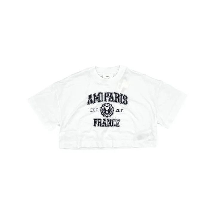 AMI AMIPARIS Logo Print Cropped T-Shirt -2507 Size L / US 10 / IT 46 - 2 Thumbnail