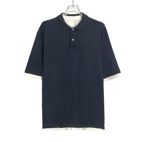 Prada Cotton Knit Layered Polo Shirt Size 2XL in Blue, Men's (Size Xxl)