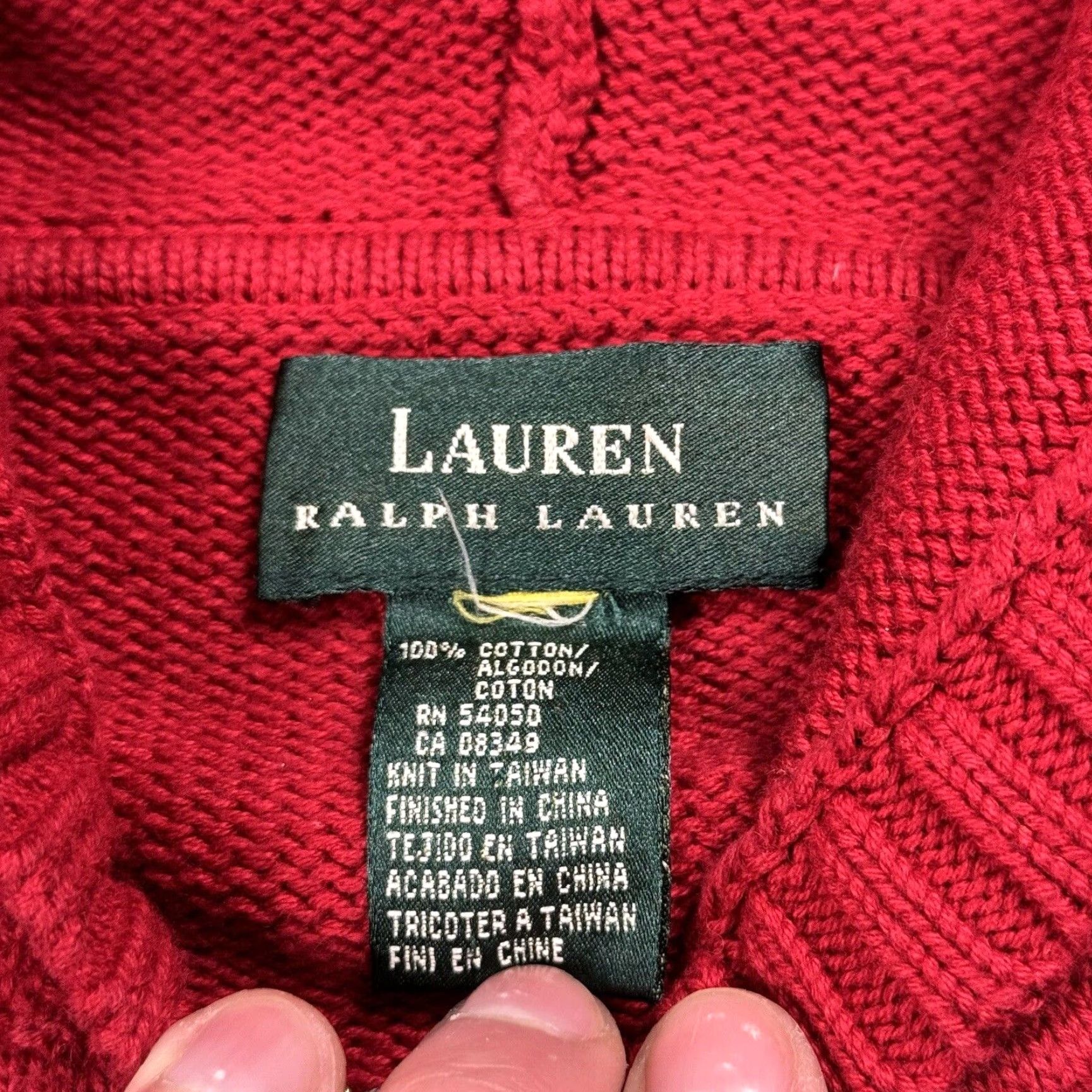 Ralph Lauren VINTAGE Lauren Ralph Lauren Crest Full-Zip Knit Hoodie Sweater Unisex XL Red 90s Vintage Theme Knit/Cotton Heavyweight Mens/Womens Size US XL / EU 56 / 4 - 6 Thumbnail