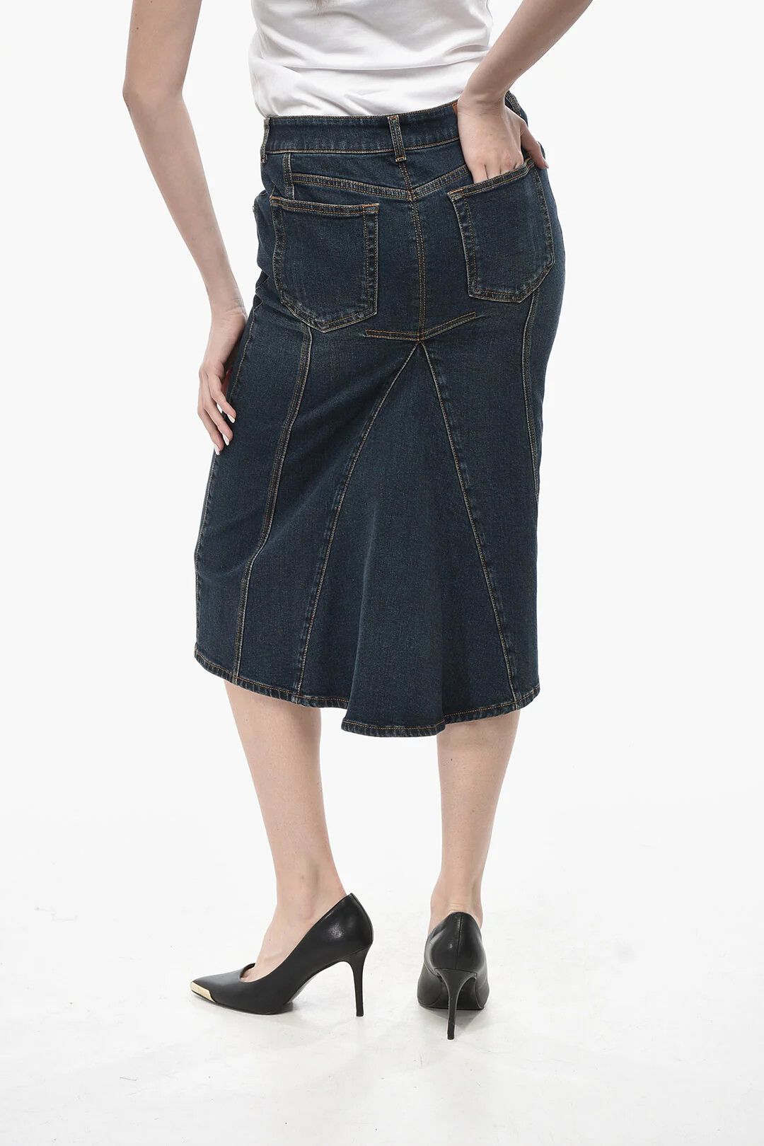 Alexander McQueen og1mm0426 Denim Midi Skirt in Blue Size 26" / US 2 / IT 38 - 2 Thumbnail