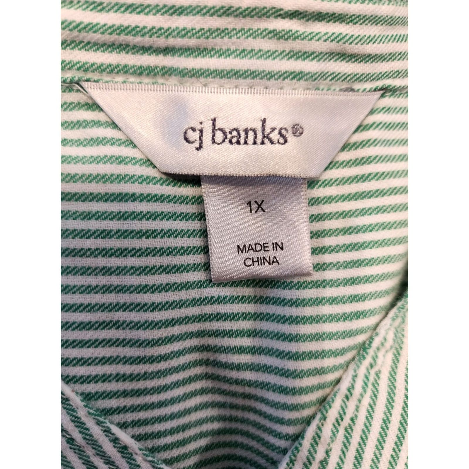 Vintage CJ Banks Green White Striped Button Up Top Shirt 1X Size XL / US 12-14 / IT 48-50 - 7 Thumbnail