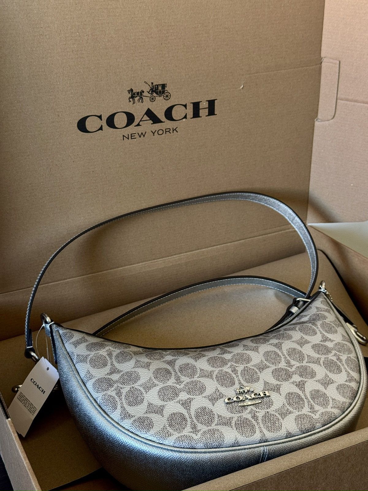 Coach NWT Coach Aria Shoulder Bag - Metallic Silver Size ONE SIZE - 9 Thumbnail