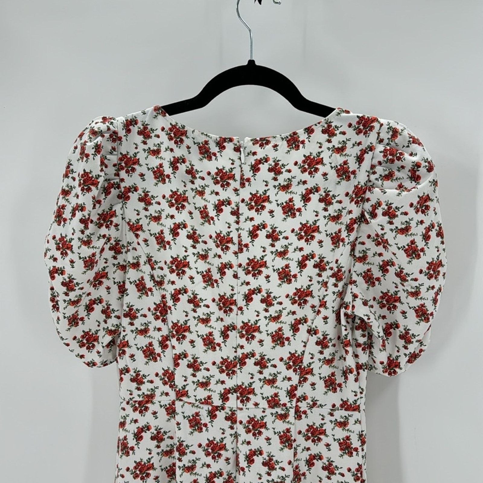 Other Danielle Bernstein White red Floral Midi Dress Puff Sleeve Size XS / US 0-2 / IT 36-38 - 10 Thumbnail