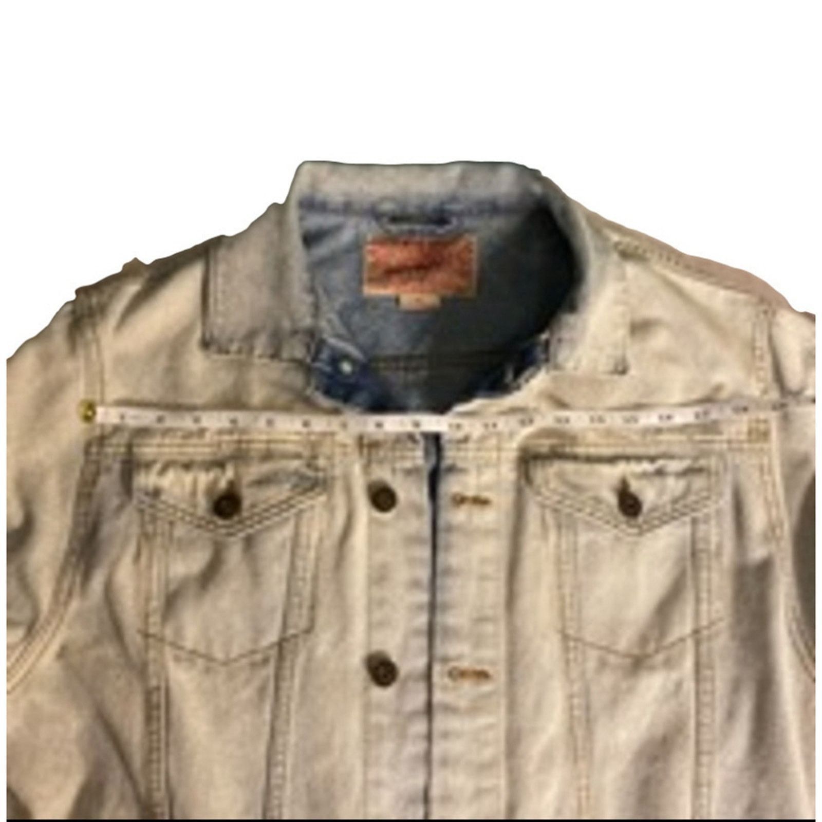 Handmade Upcycled Light Wash Denim Jacket XL Cross Detail Handmade Size XL / US 12-14 / IT 48-50 - 12 Thumbnail