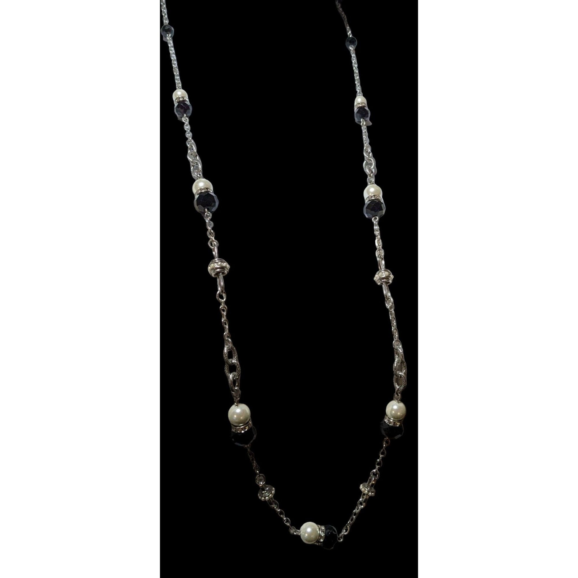 White House Black Market White House Black Market Pearl Black Glass Chain Necklace Size ONE SIZE - 4 Thumbnail