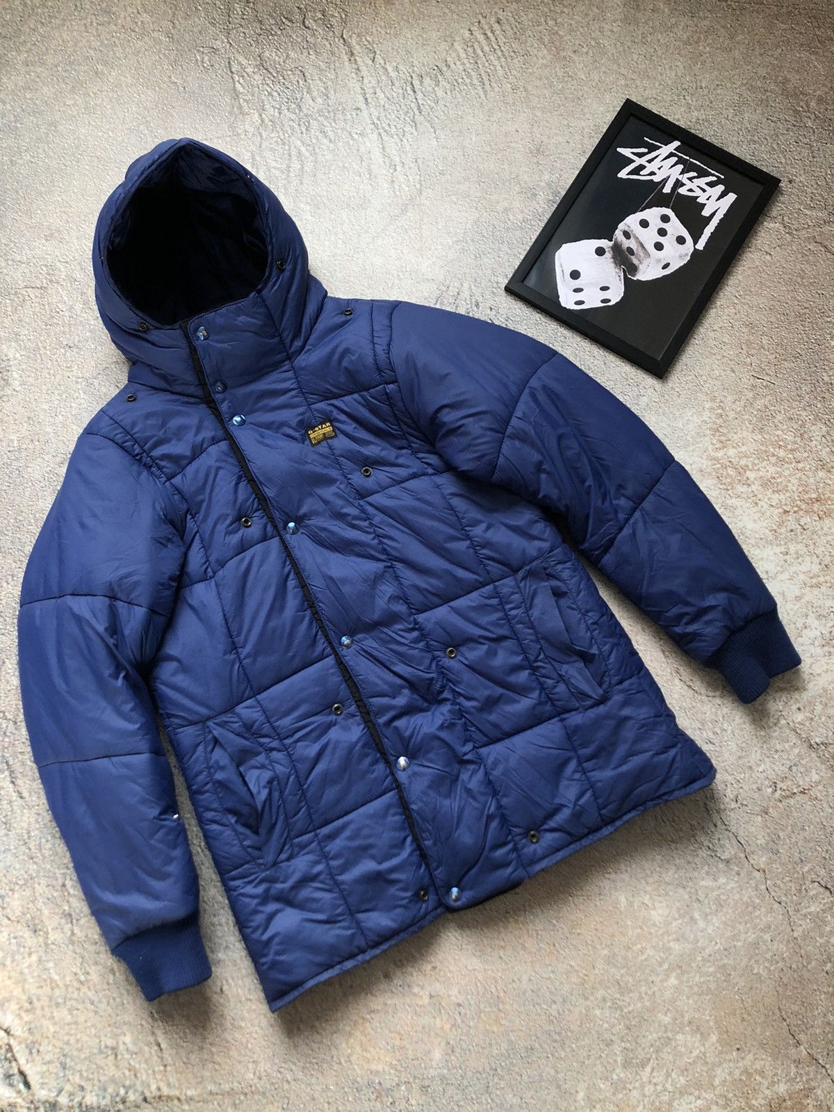 image of G Star Raw x Outdoor Life Outdoor Puffer G-Star Raw Weather Anatomical Shape in Blue (Size Large)