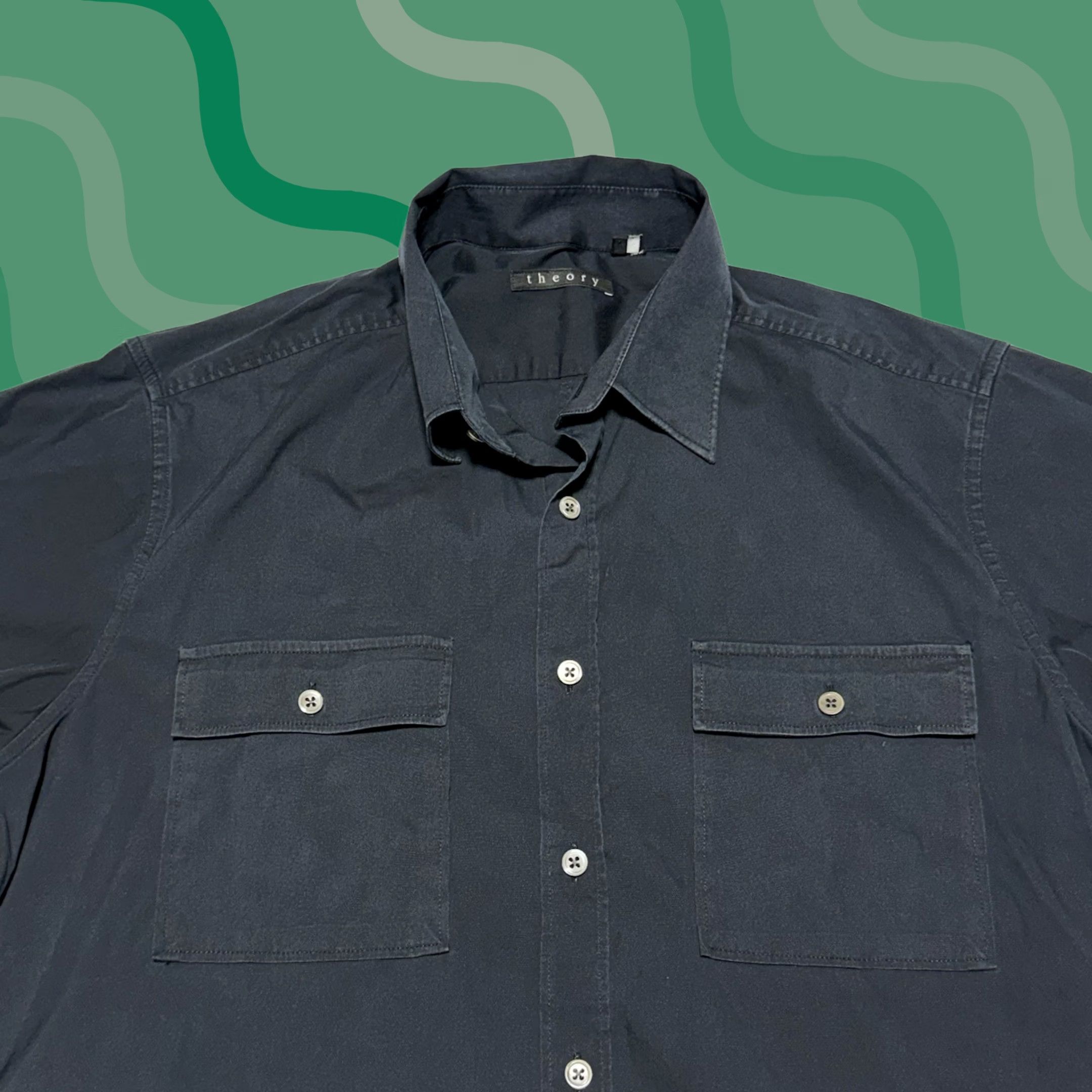 Theory Theory Shirt Mens Large Black Short Sleeve Button Front Pocket Size US L / EU 52-54 / 3 - 1 Thumbnail