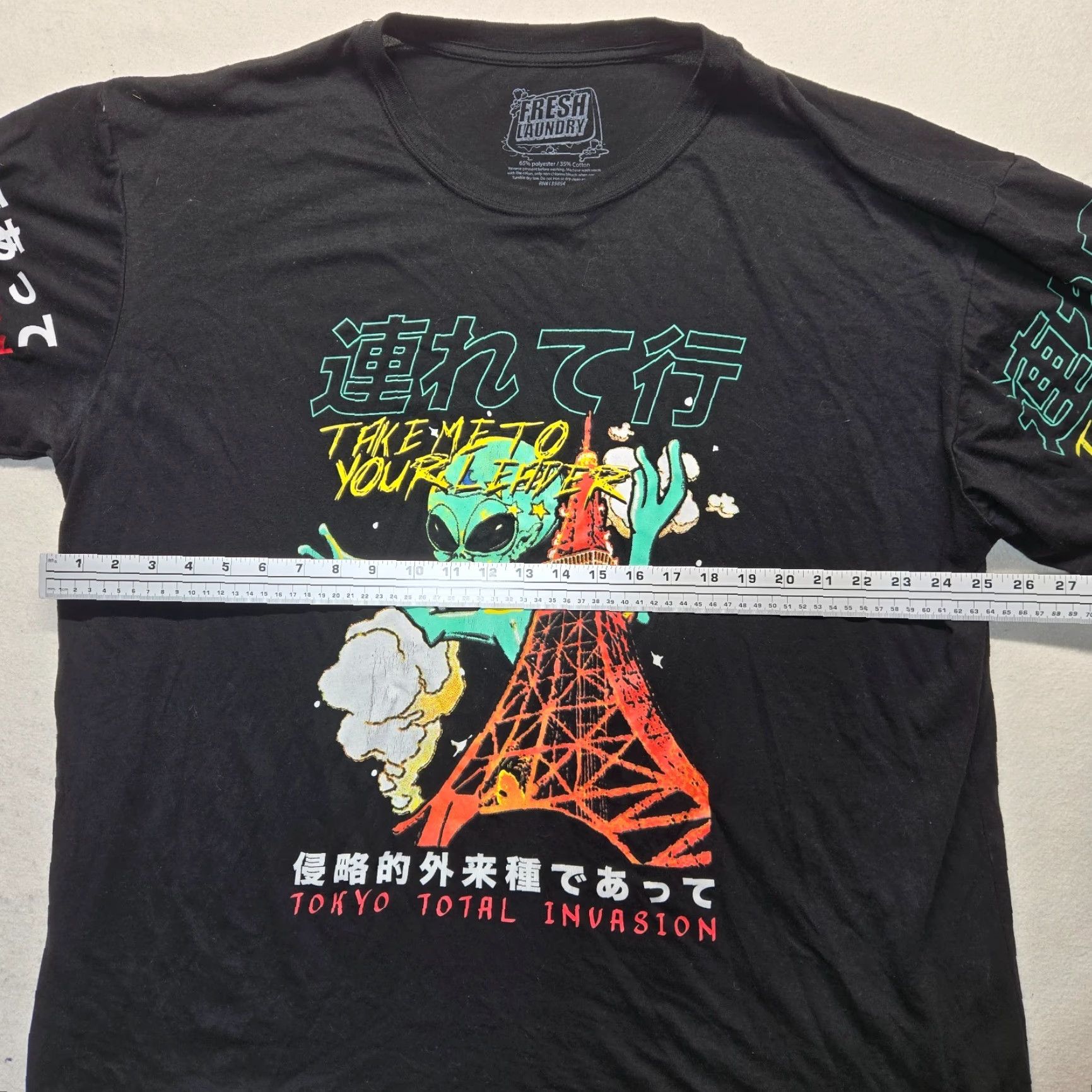 Vintage FRESH LAUNDRY Shirt Men 3XL Black ALIEN TOKYO Crew Neck Short Sleeve 100% Polyester Cotton T-Shirt Size US XXL / EU 58 / 5 - 4 Thumbnail