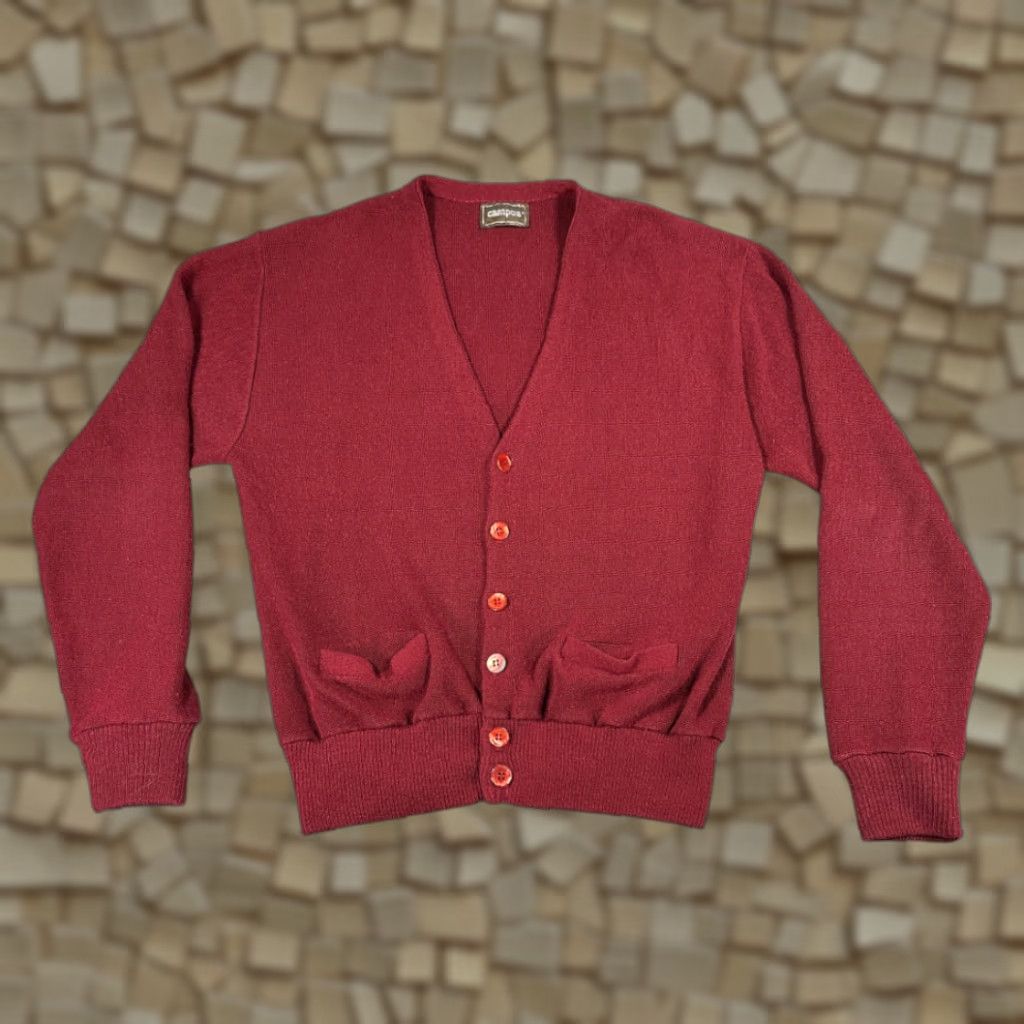 Vintage VINTAGE Campus Cardigan Sweater Adult LARGE Red Pockets Ribbed Banded Grunge 70s Size US L / EU 52-54 / 3 - 1 Thumbnail