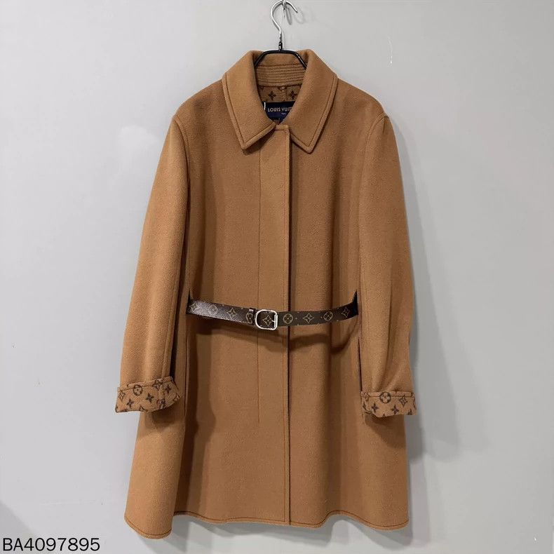 Louis Vuitton Caramel belted coat with full print inside co