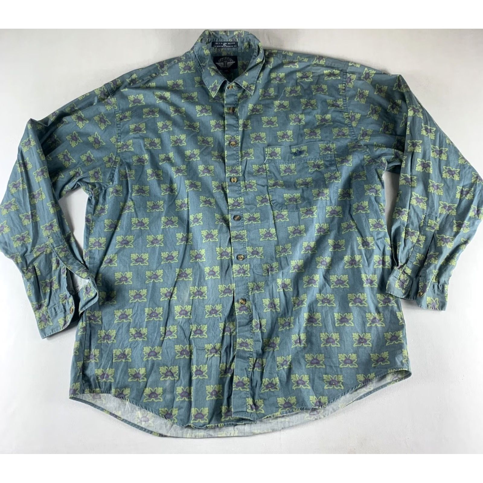 Dockers VINTAGE DOCKERS SHIRT MENS XL BLUE FLORAL COTTON BUTTON UP LONG SLEEVE Y2K Size US XL / EU 56 / 4 - 2 Thumbnail