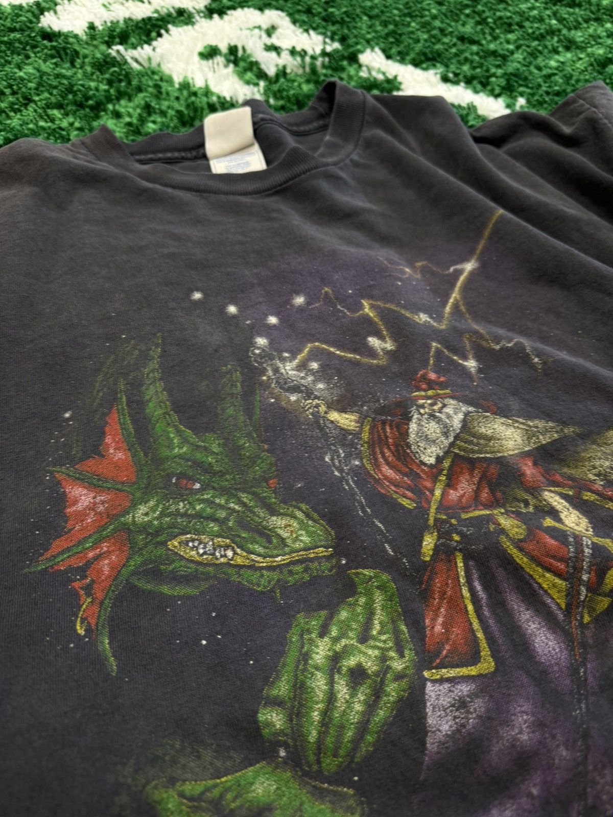 Stoner Wizard Dragon Battle Oversized Metal Tee Black XL