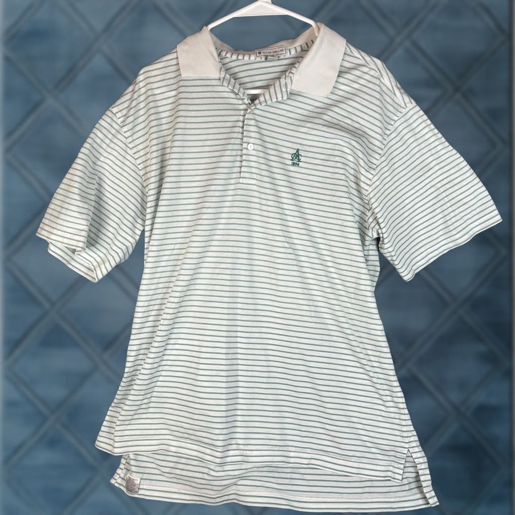Peter Millar Peter Millar Polo Shirt Mens M White Green Stripe Cotton AC 1896 Logo Short Sleeve Golf Shirt Size US M / EU 48-50 / 2 - 1 Thumbnail