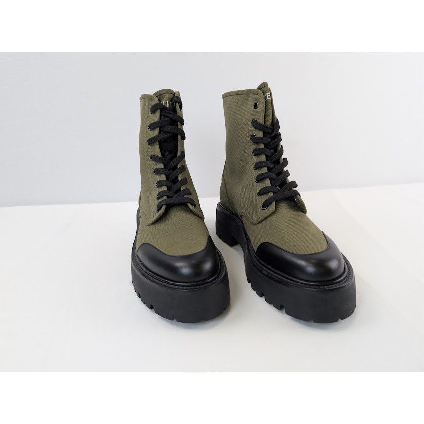 Celine o1rshd1 Canvas Bulky Shiny Lace-Up Boots Olive Green / Black Size US 9 / EU 42 - 7 Thumbnail