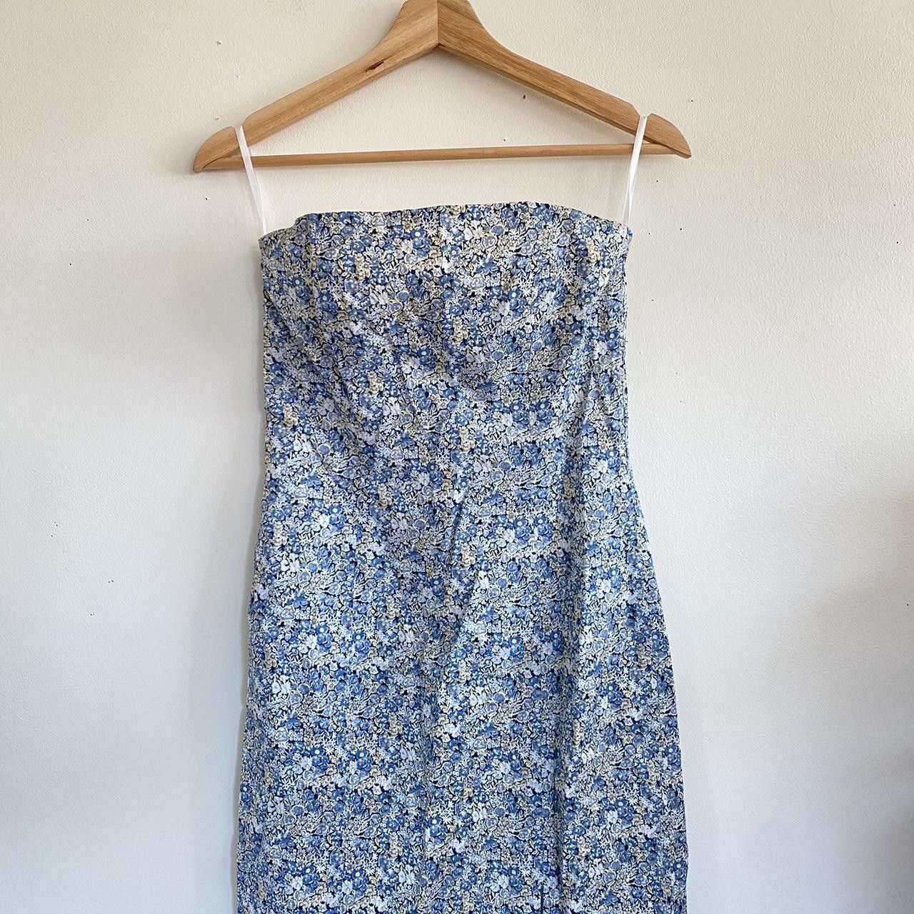 Vintage MADISON BROWN STRAPLESS SMALL BLUE FLORAL VINTAGE DRESS Size S / US 4 / IT 40 - 3 Thumbnail