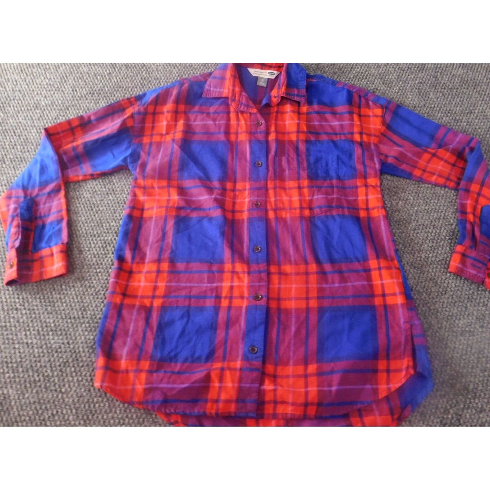 Old Navy Old Navy Womens Blouse XS Red Plaid Button-Up Long Sleeve Collared Cotton Button-Up Shirt - Casual, Regular Fit, Vintage: No Size XS / US 0-2 / IT 36-38 - 3 Thumbnail