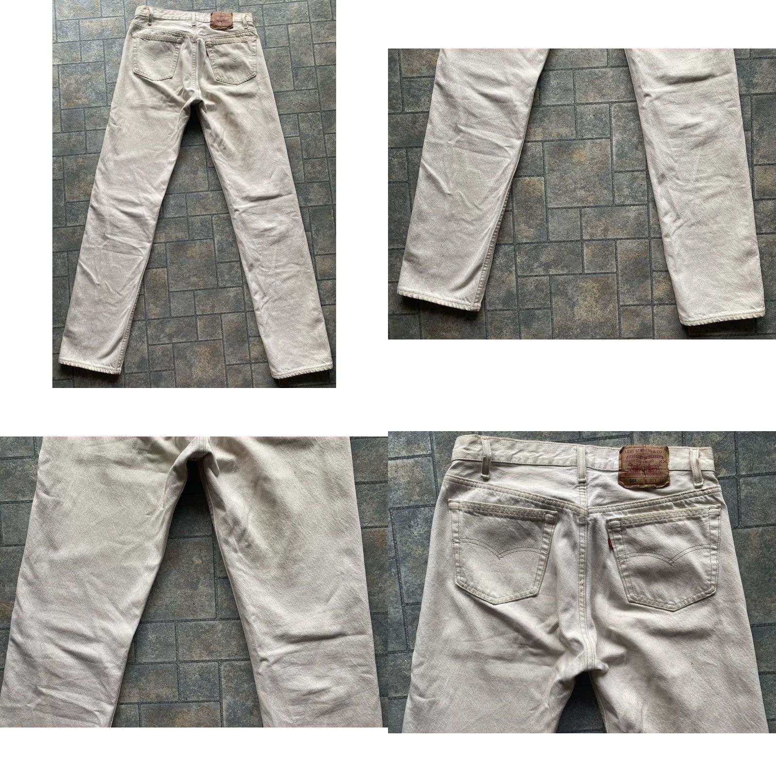 Levi's VINTAGE Levi’s 501 Jeans Mens 33x36 White Made In USA Flaws Damage Wear 90s VTG Pants Mens Jeans White 1994 Size US 33 - 10 Thumbnail