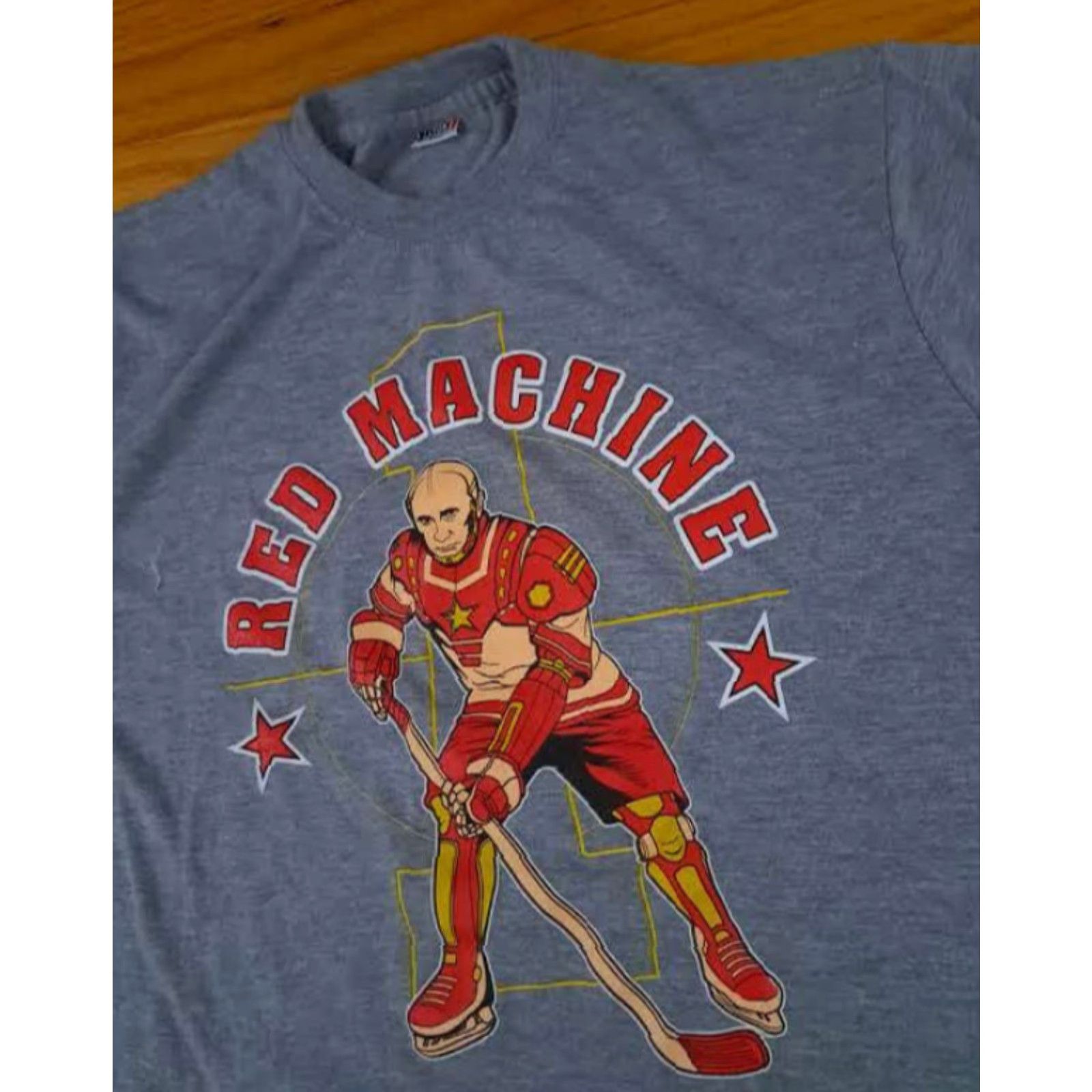 Vintage Vladie and the Red Machine T-Shirt, Hockey, Gray, XXL, Lyon, Unisex Adults, Short Sleeve, Regular Fit, 2XL, Gray Size US XXL / EU 58 / 5 - 3 Thumbnail