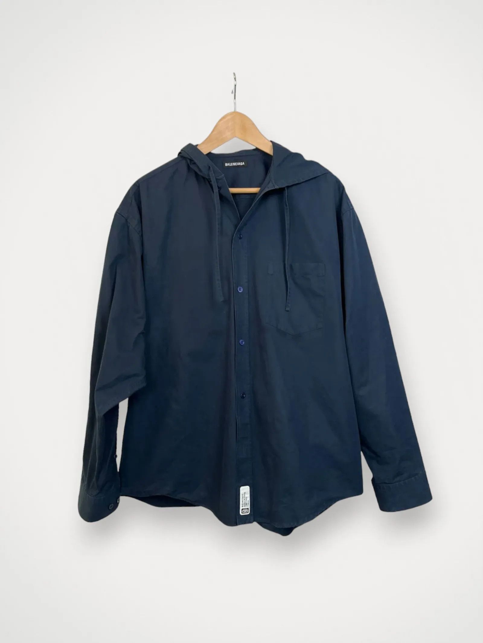 image of Balenciaga Hooded Shirt Shirt in Navy, Men's (Size Small)