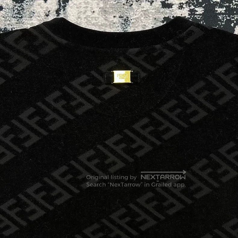 Fendi Fendi Black FF Subtle Print Velvet Short Sleeve T-Shirt Size US M / EU 48-50 / 2 - 7 Thumbnail