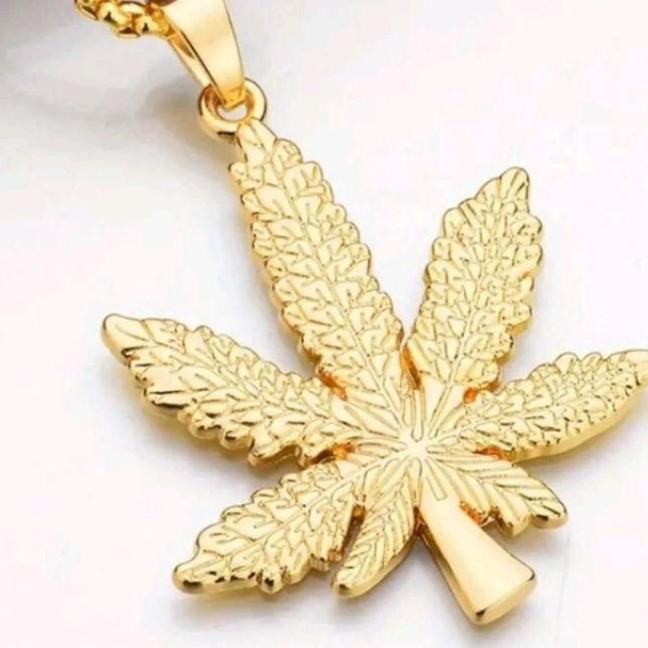 Other Marijuana Leaf Pendant Necklace Gold Color Size ONE SIZE - 2 Thumbnail