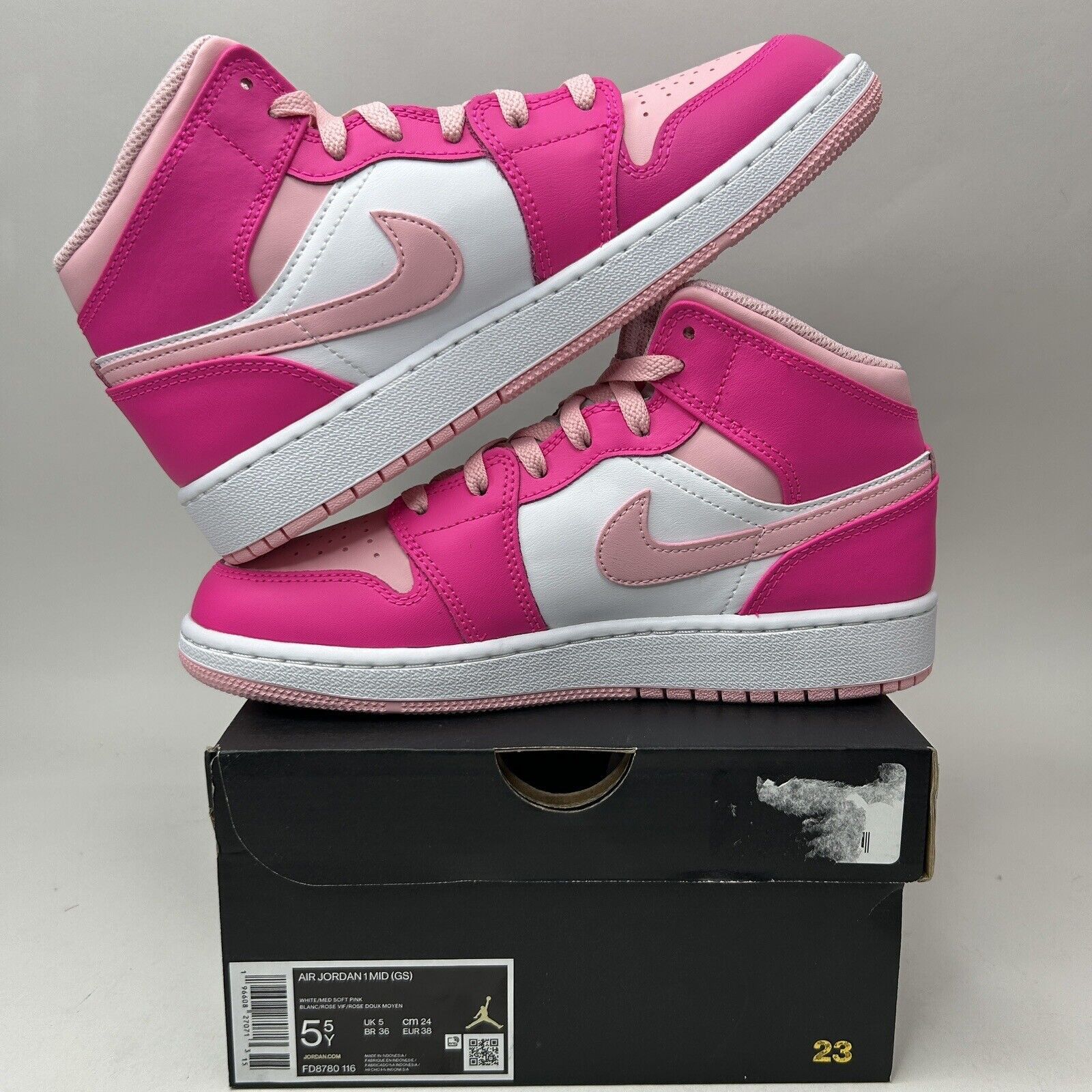 Nike Nike Air Jordan 1 Mid GS “Fierce Pink/Barbie” Size US 7 / IT 37 - 3 Thumbnail
