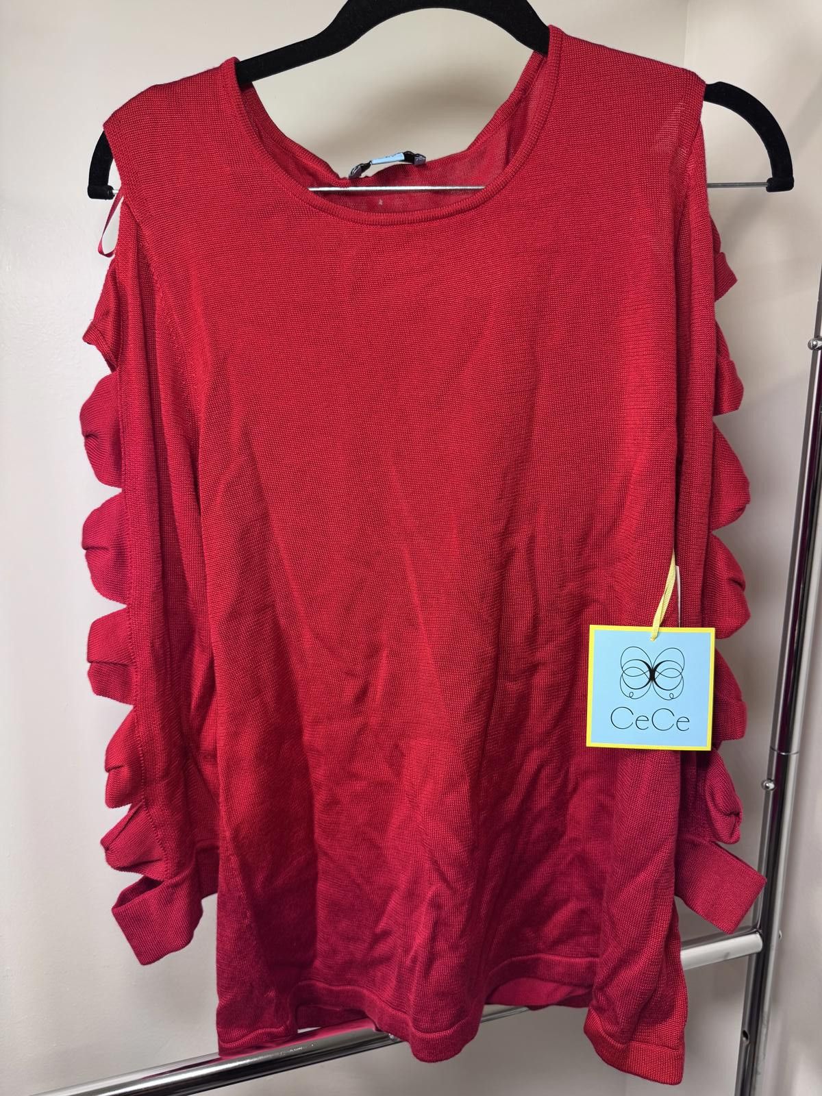 Opening Ceremony CeCe Red Sleeveless Top with Side Ruffle Detail Size L / US 10 / IT 46 - 1 Thumbnail