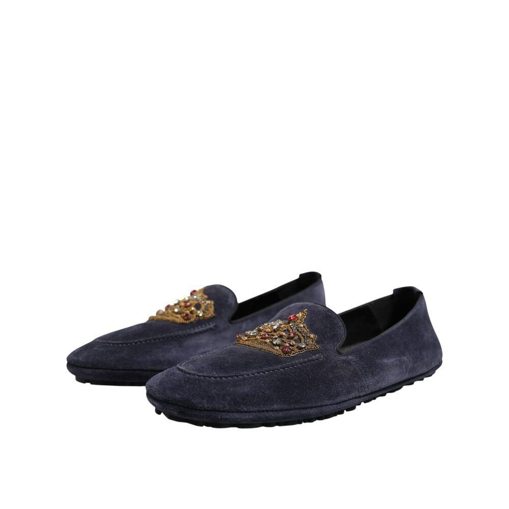 Dolce & Gabbana Dolce & Gabbana Blue Suede Crown Crystal Loafers Dress Shoes Size US 8 / EU 41 - 3 Thumbnail