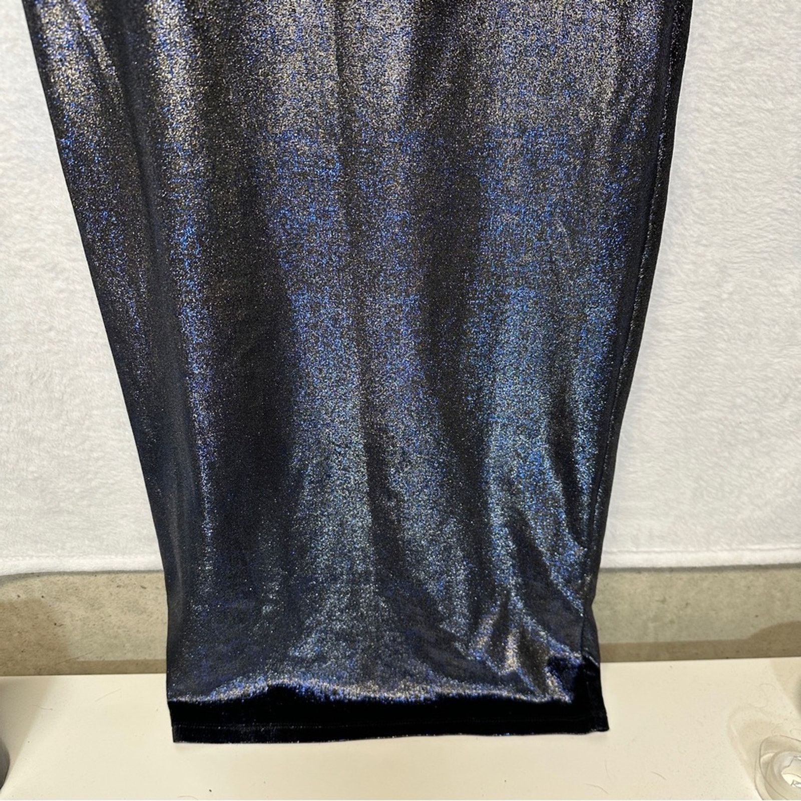 Topshop Topshop Blue Glitter Velvet 3/4 Sleeve Midi Bodycon Dress 6 Size M / US 6-8 / IT 42-44 - 5 Thumbnail