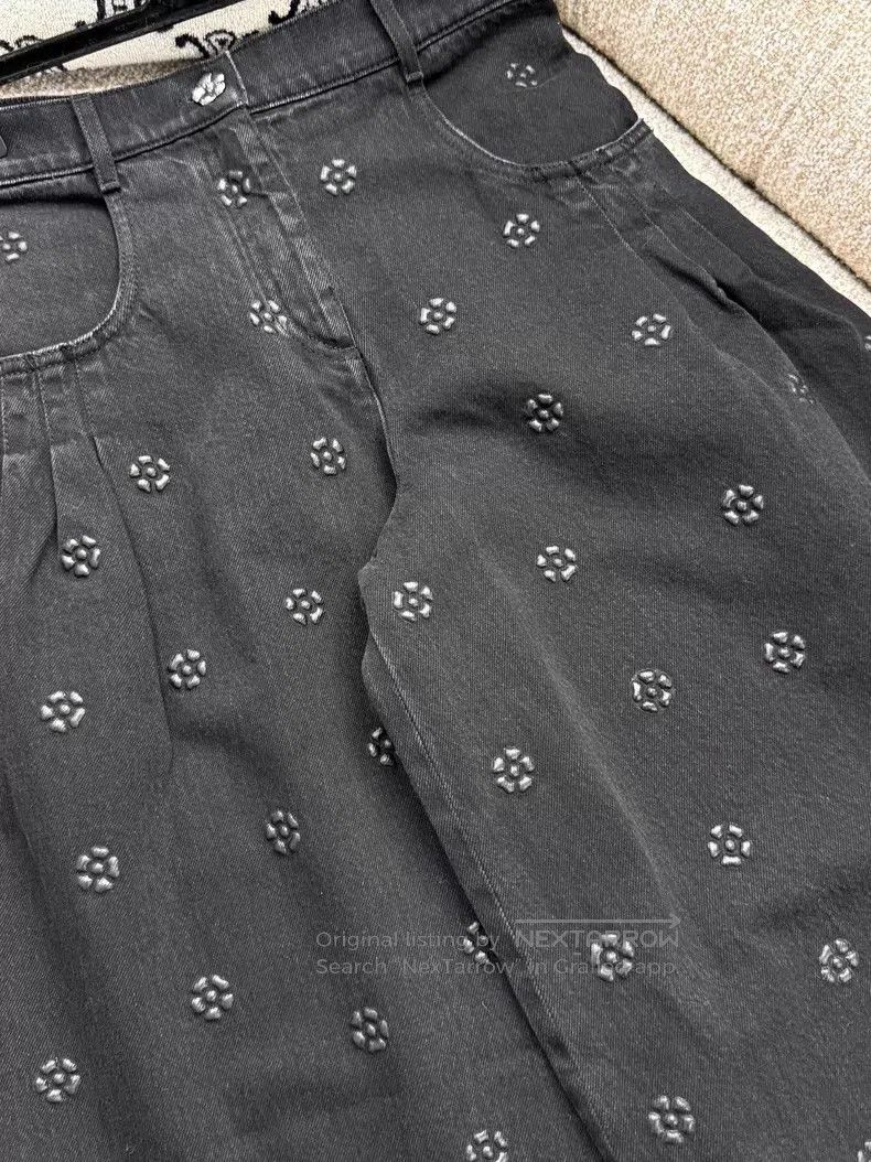 Chanel Chanel Embossed camellia denim wide-leg pants Size 24" / US 00 / IT 34 - 4 Thumbnail