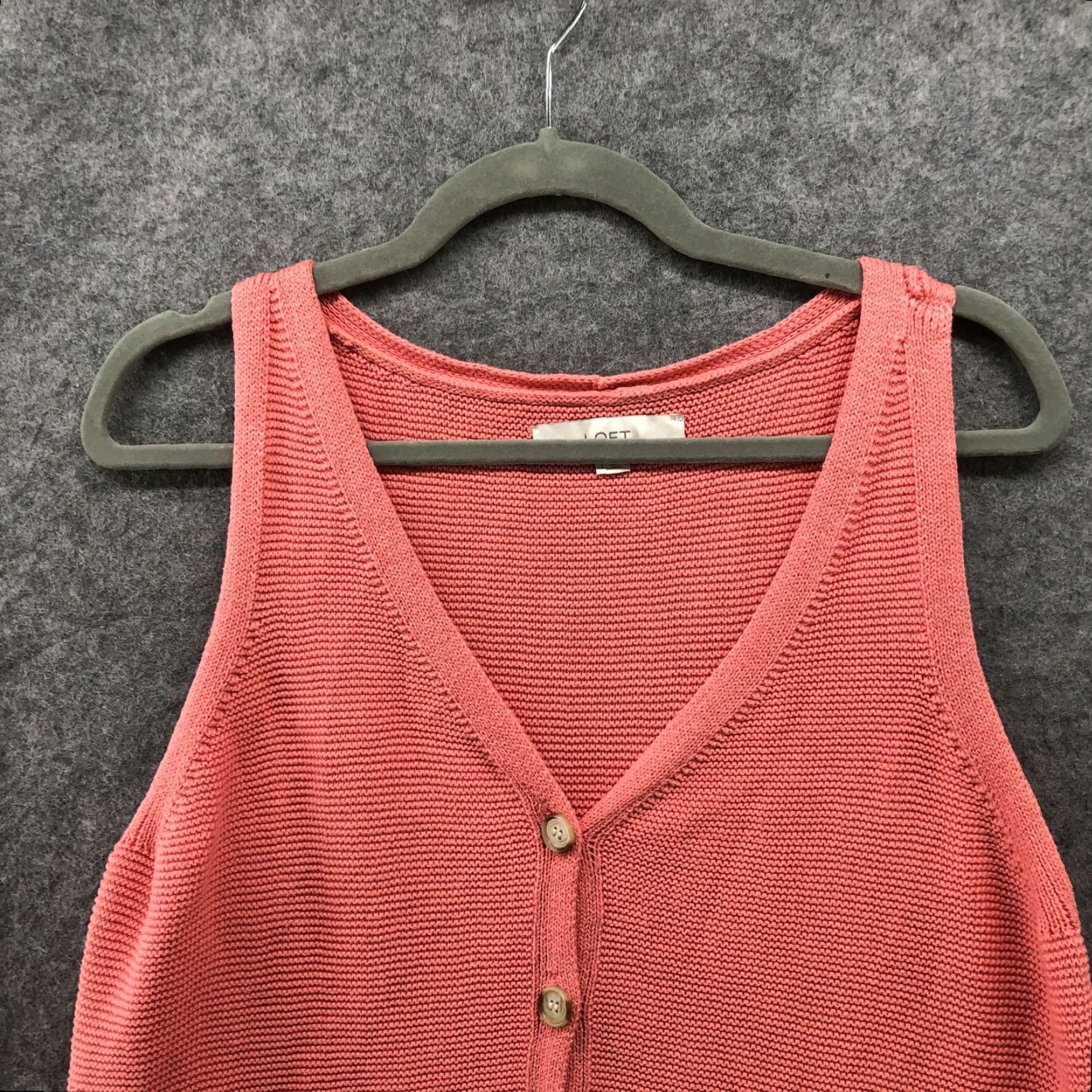 Loft VINTAGE Loft Sweater Vest Cardigan Womens L Pink V-Neck Button Front Cotton Sleeveless Size L / US 10 / IT 46 - 3 Thumbnail