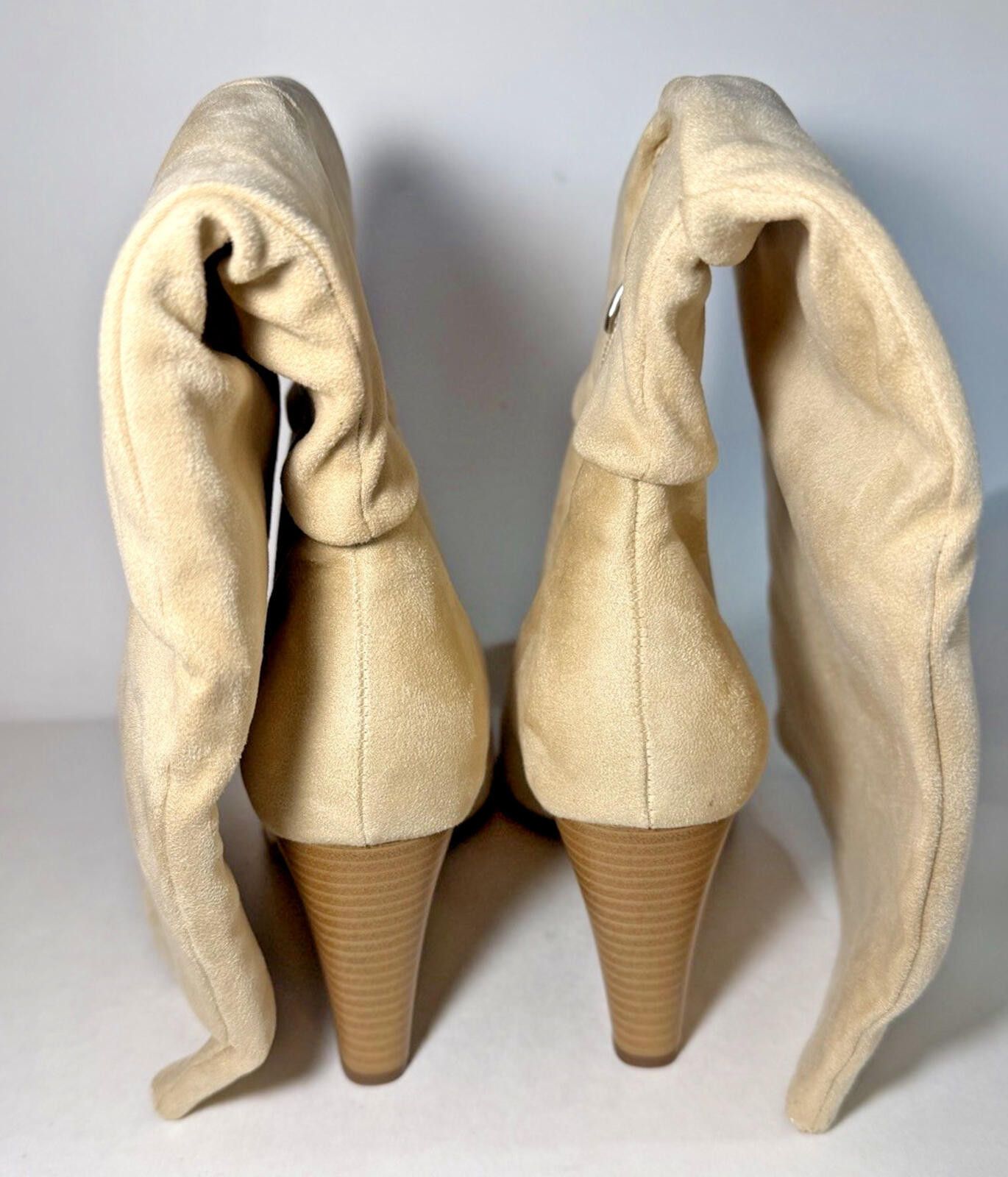 Other Pointed Toe Knee High Faux Suede Chunky Boot with Zipper Tan Size US 11 / IT 41 - 3 Thumbnail