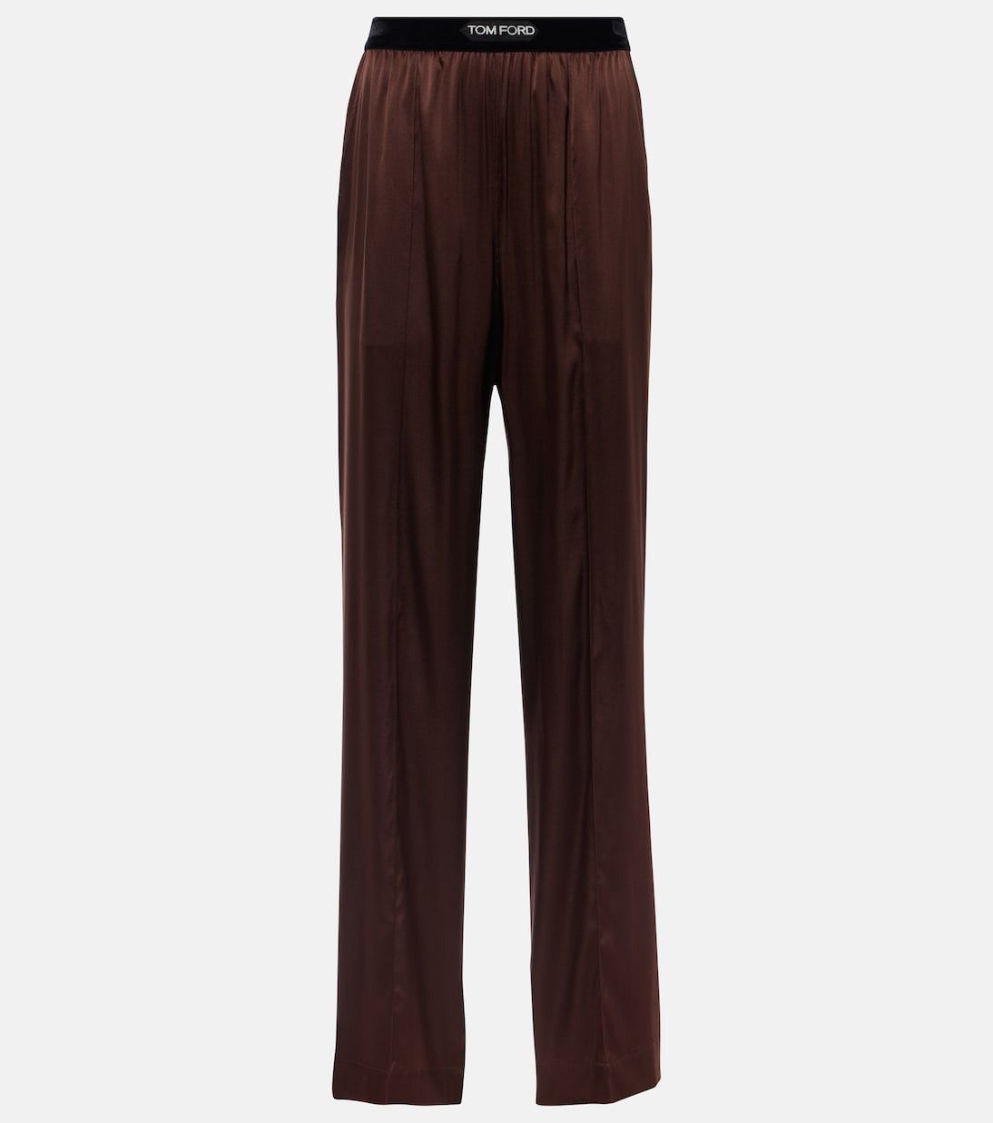 Tom Ford SILK SATIN PIJAMA PANTS WITH VELOUR DETAIL brown Size 30" / US 8 / IT 44 - 1 Thumbnail