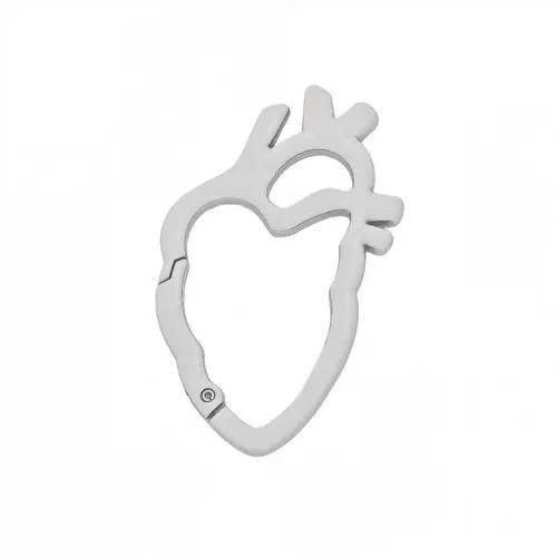 Jewelry Silver Anatomical Heart Carabiner Clip, Keychain Accessory Size ONE SIZE - 5 Thumbnail