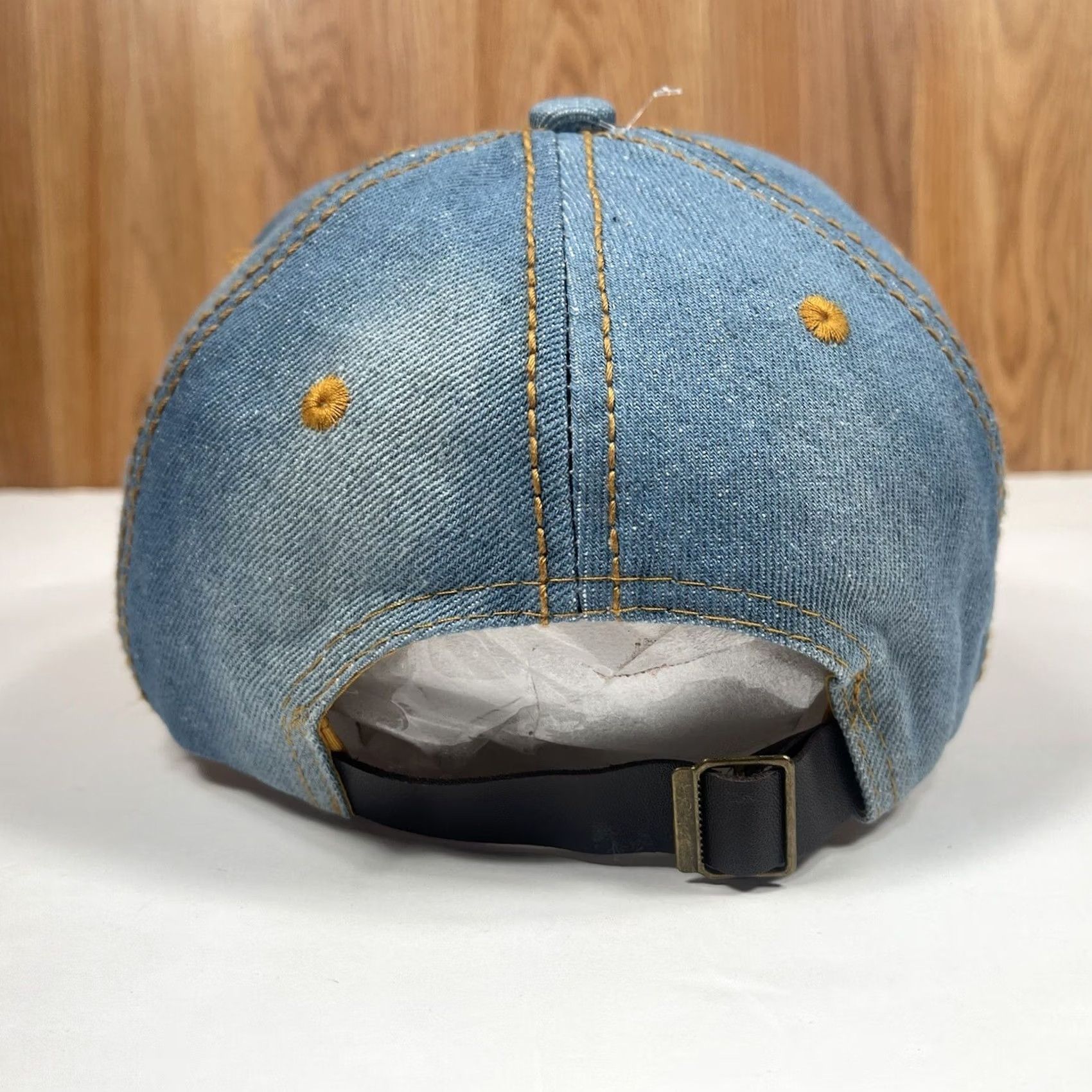 Denime CSI Denim Leather Adjustable StrapBack Hat Cap Woman Rhinestone Skull Blue Shirt? Size ONE SIZE - 5 Thumbnail
