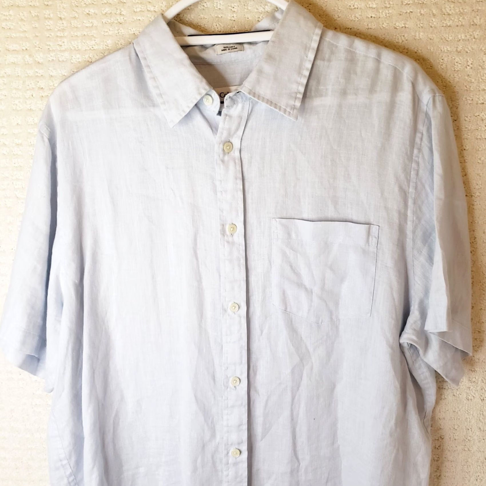 Calvin Klein Calvin Klein Linen Shirt Men's L Pale Blue Button Up Casual Short Sleeve Size US L / EU 52-54 / 3 - 2 Thumbnail