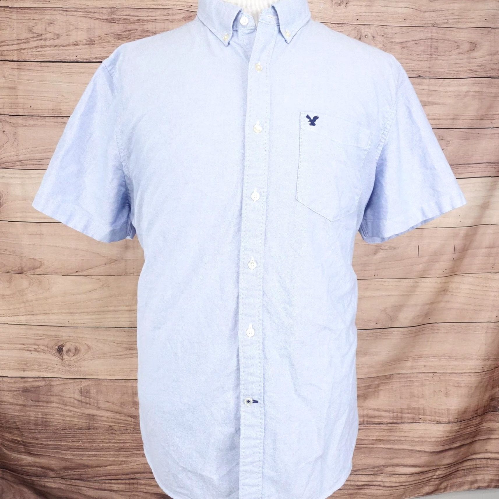 American Eagle Outfitters American Eagle Outfitters Shirt 2XL Blue Short Sleeve Button-Down Oxford Cotton Embroidered Chest Pocket Classic Fit Mens Size US XXL / EU 58 / 5 - 3 Thumbnail