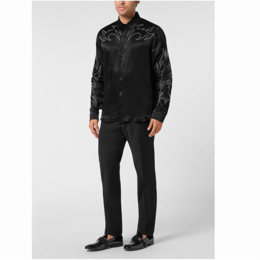 Philipp Plein Philipp Plein Men's Black Embellished Texas Shirt Size L Size US L / EU 52-54 / 3 - 11 Thumbnail
