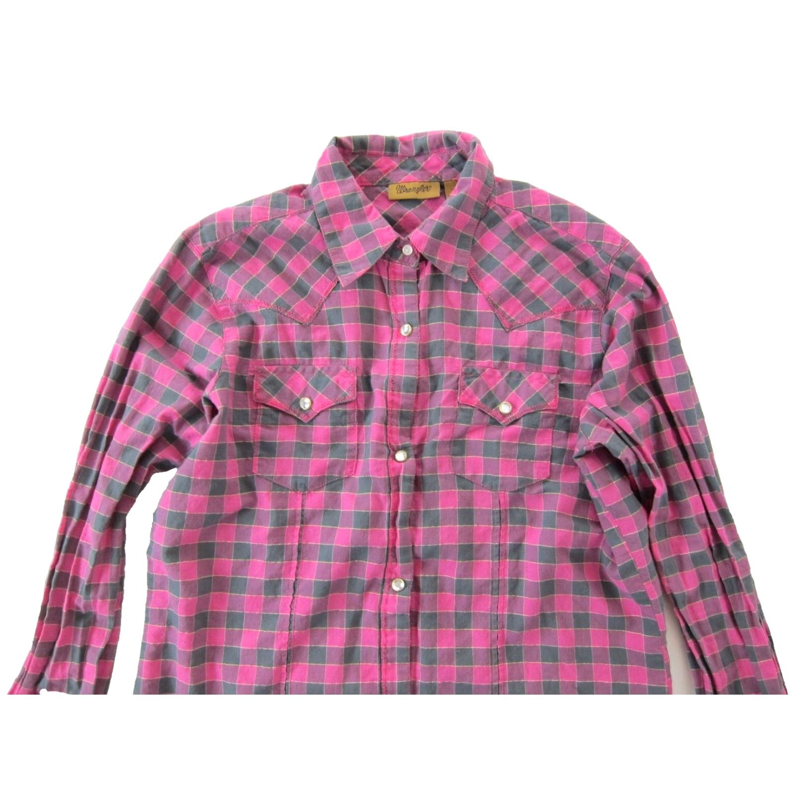 Wrangler Wrangler Cotton Blouse Shirt Pink Grey Gold Plaid Diamond Snap Collar Long Sleeve S Womens Size S / US 4 / IT 40 - 3 Thumbnail